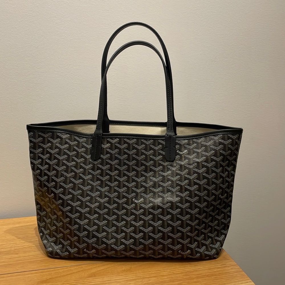 Black printed coated canvas tote
